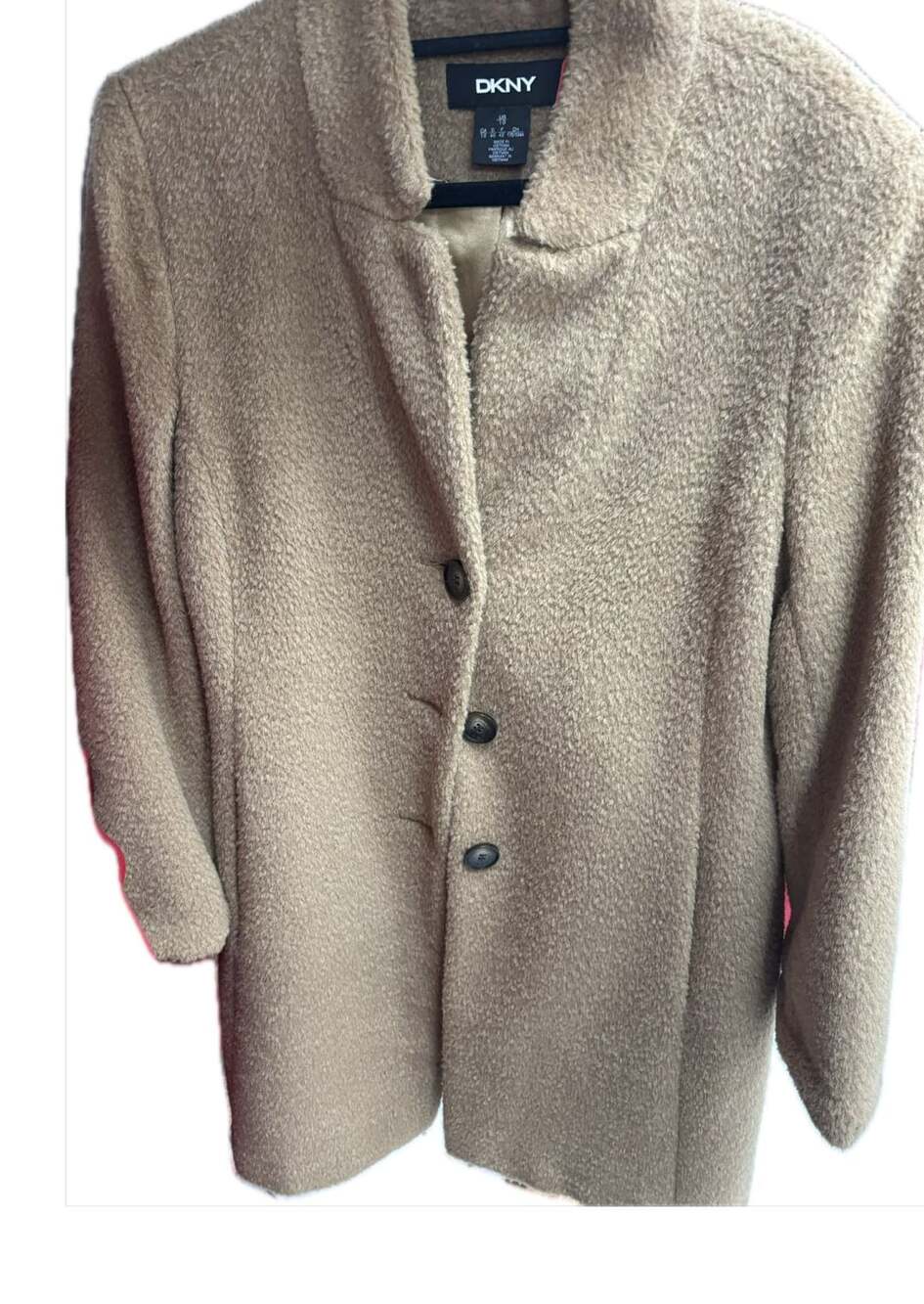DKNY Wool Blend Teddy Walker Coat Size 10 Camel Brown Alpaca Fleece - Picture 1 of 4